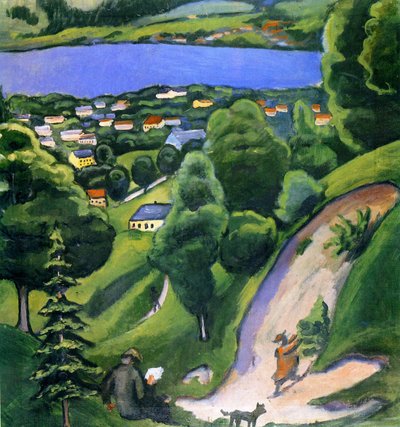 Landscape at Tegernsee with Reading Man by August Macke
